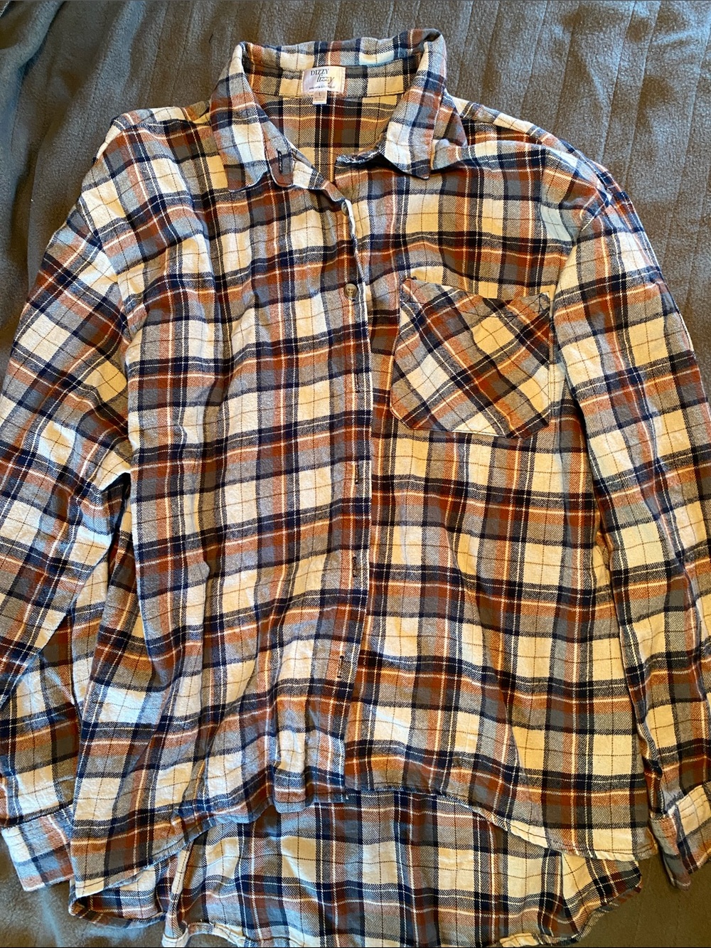 Women's Cream, Brown & Blue Plaid Button-Down Shirt